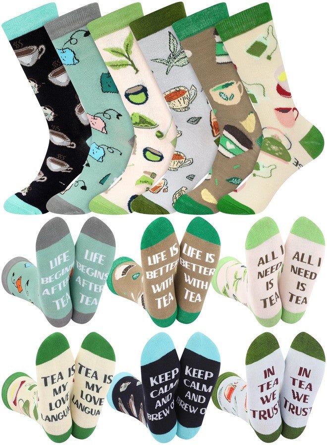 Halfchet 6 Pairs Tea Socks for Women Men Novelty Cotton Crew Socks for Chai Enthusiasts Christmas Tea Lover Gift Stocking Stuffers - Image 1